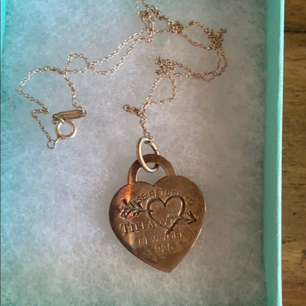 Tiffany & Co etched heart and arrow tag necklace